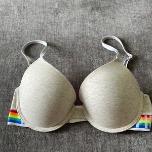 Victoria Secret PINK grey and rainbow band push up bra